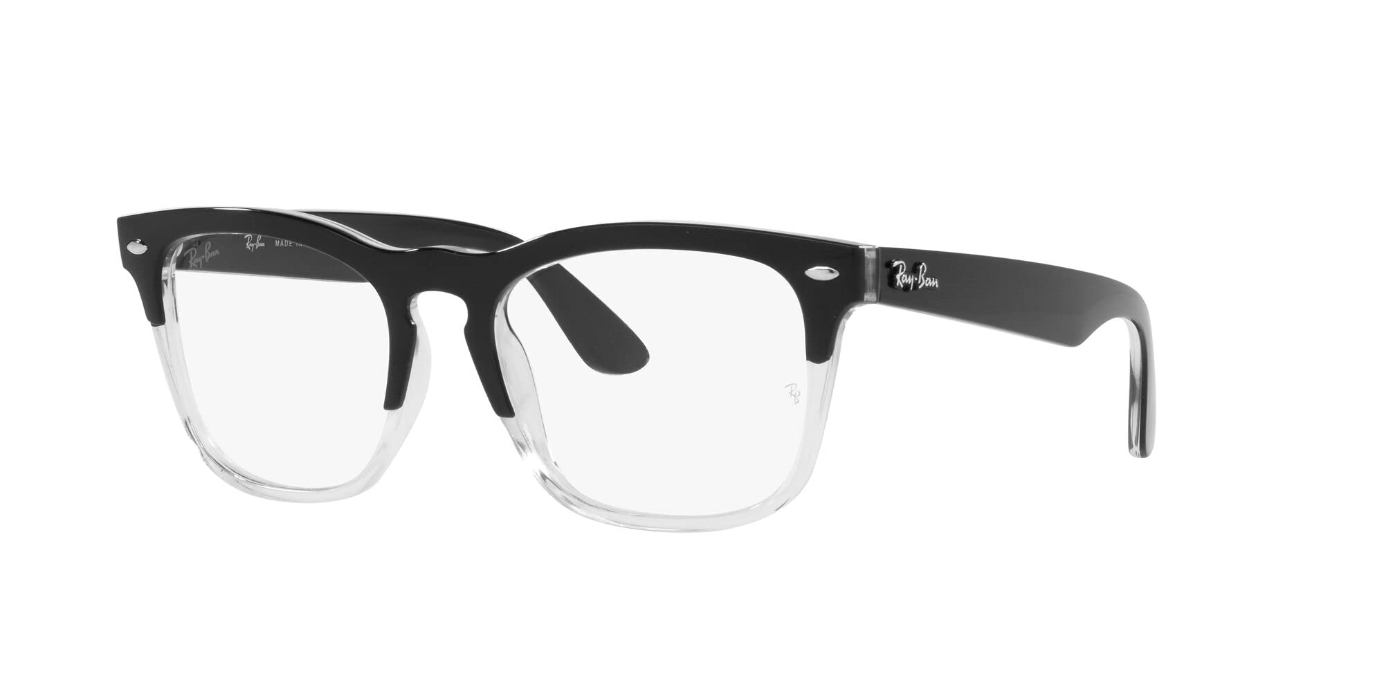 Ray-Ban RX4487V Steve Square Prescription Eyewear Frames, Black on Transparent/Demo Lens, 54 mm