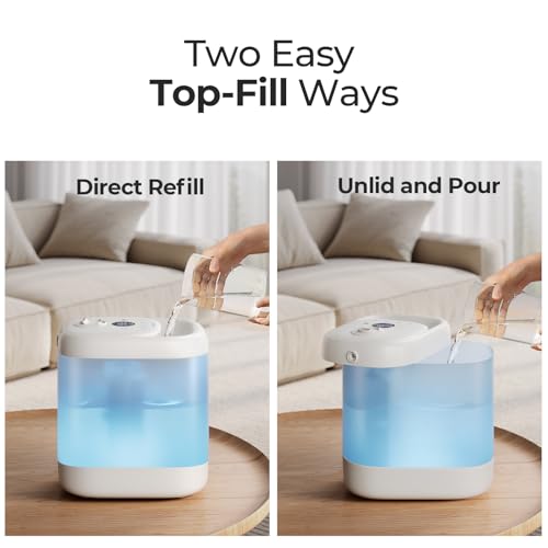 Homvana Humidifiers for Bedroom, 5L Super Easy to Clean Top Fill Auto Adapt Cool Mist Humidifier for Bedroom Plants Baby Kids for Home (Never Leaking Design), Quiet 40H Runtime, Essential Oil Diffuser