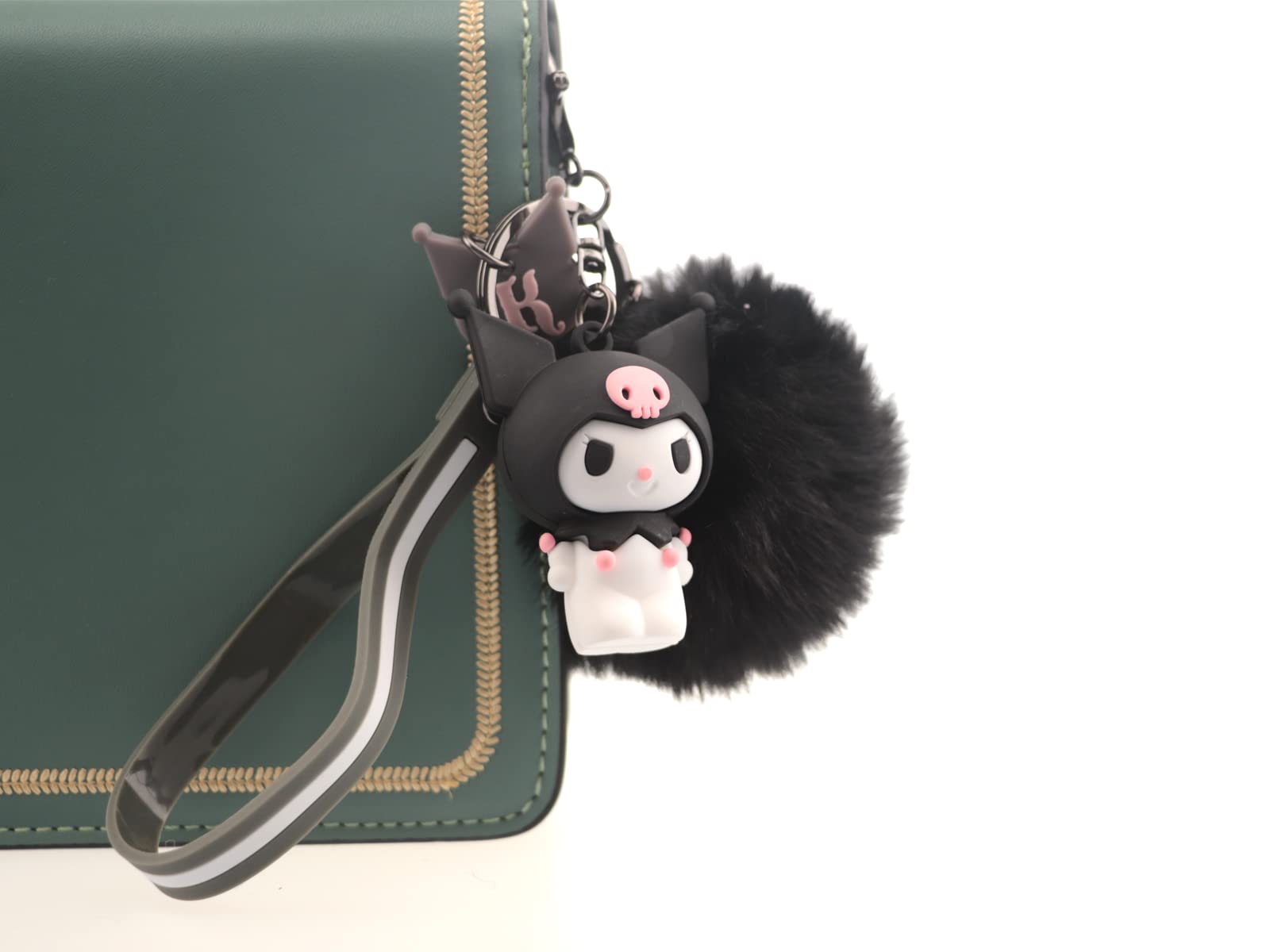 Tonsamvo Cute Pom Pom Keychain Kawaii Key chain for Backpack Decoration Keychains for Women (Black)