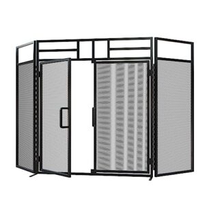 Fire Beauty 3-Panel Folding Fireplace Screen with Magnetic Hinged Doors, Solid Wrought Iron Panels Fire Spark Guard