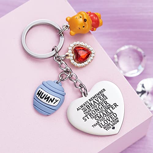 Melix Home Pooh Bear Stuff Keychain Inspirational Gifts You Are Braver Than You Believe Friendship Gift Pooh Bear Keychains