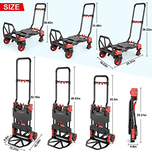 330LB Folding Hand Truck Heavy Duty Carrying, Combination of Four Wheels and Two Wheels Convertible Dolly Cart with Retractable Handle Dolly for Moving Office Carts