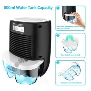 Dehumidifiers for Home,Posdry 27 OZ(800ml) Small Auto Shut off Dehumidifiers with Drain Hose,Portable Ultra Quiet Mini Dehumidifiers for Basement,Bathroom, Bedroom, Garage, RV(260Sq.Ft)