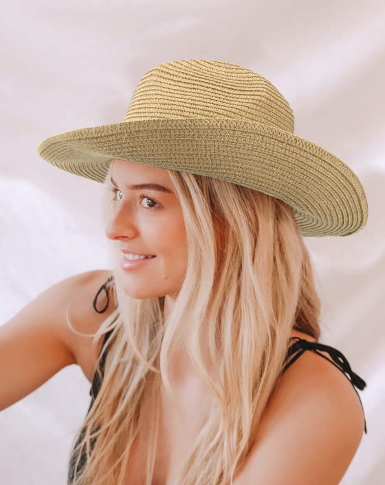 Straw Cowboy Hat for Women Men Western Sun Hat Wide Brim Summer Belt Cowgirl Hats(M-L)