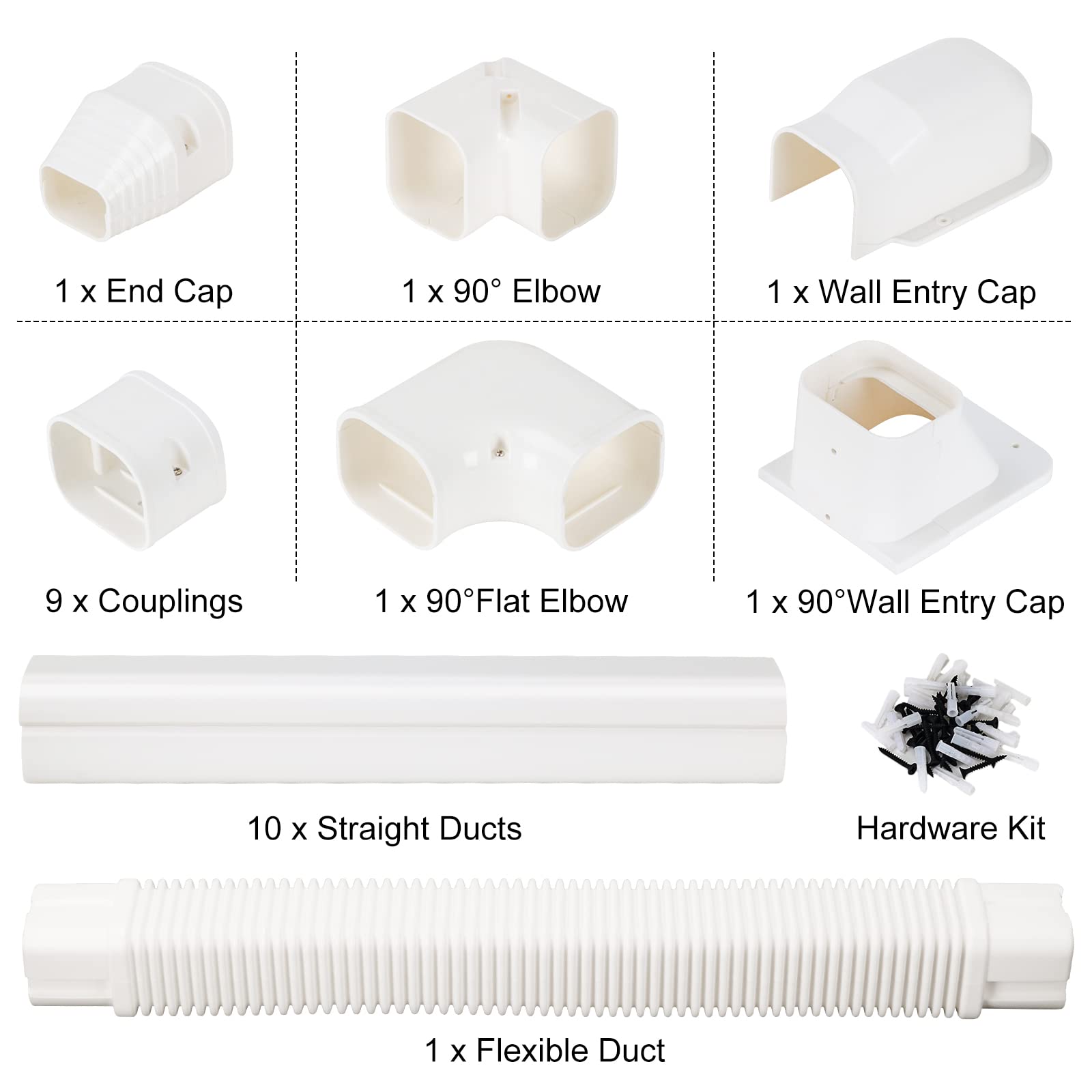 Kalkehay 3" W x 16.1Ft L Line Set Cover Kit for Ductless Mini Split Air Conditioners, PVC Decorative Cover for Central AC and Heat Pump Systems Tubing Cover