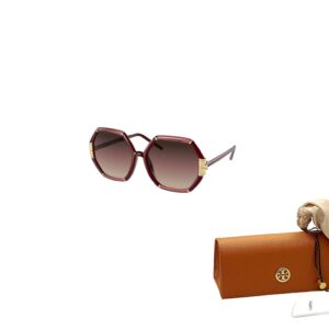 Tory Burch TY9072U 1901E2 58MM Transparent Bordeaux/Bordeaux/Bordeaux Grey Gradient Square Sunglasses for Women + BUNDLE With Designer iWear Eyewear Kit