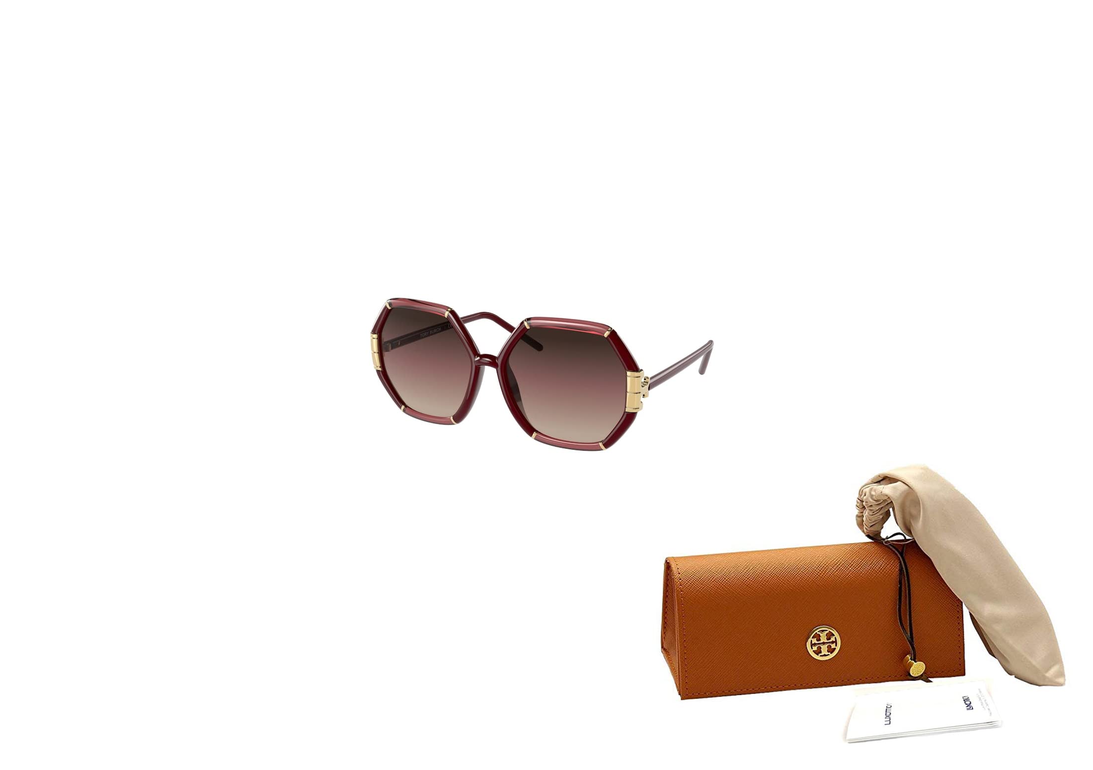 Tory Burch TY9072U 1901E2 58MM Transparent Bordeaux/Bordeaux/Bordeaux Grey Gradient Square Sunglasses for Women + BUNDLE With Designer iWear Eyewear Kit