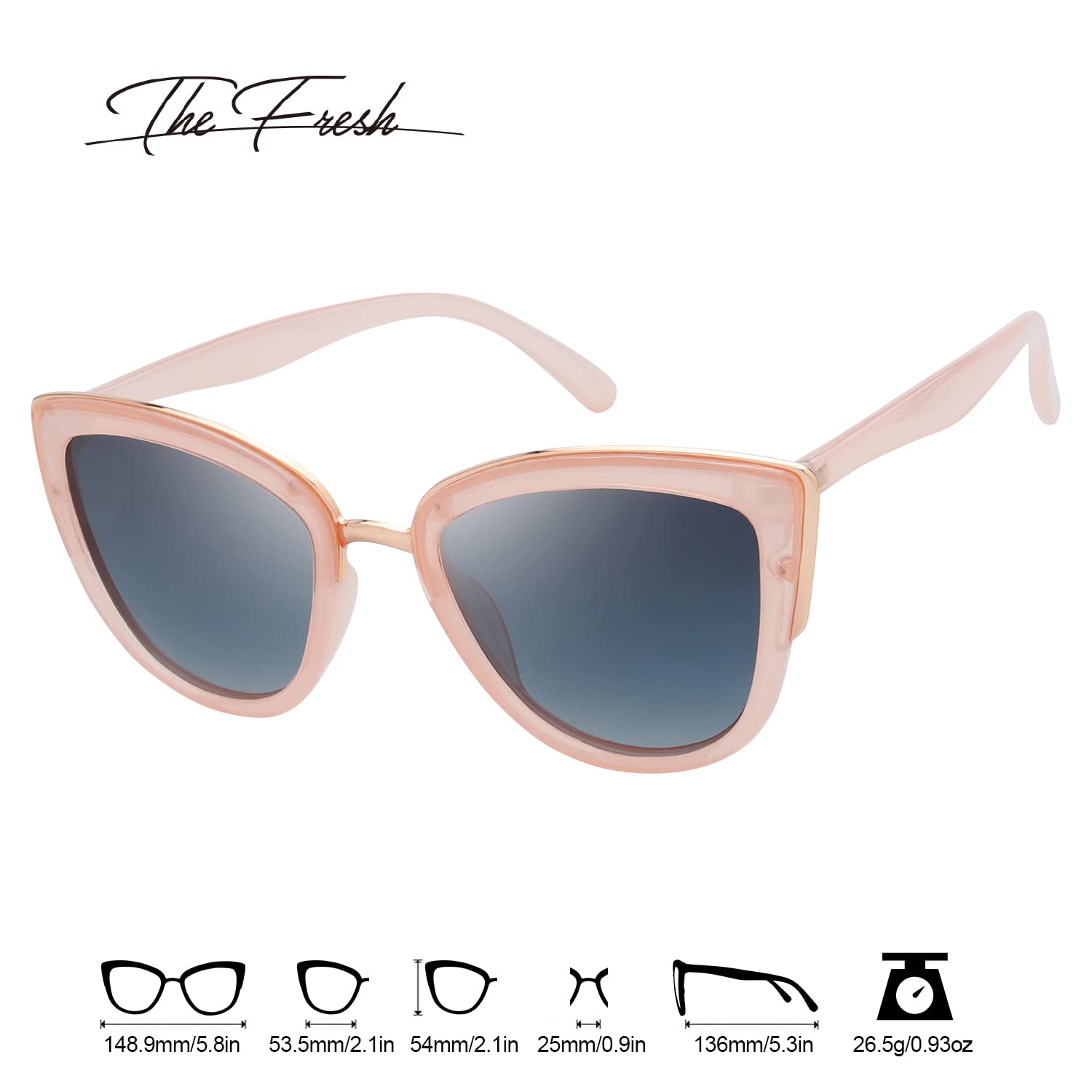 The Fresh Polarized Cat Eye Designer Retro Vintage Sunglasses FR17264P (Pink Orange, Grey Gradient)