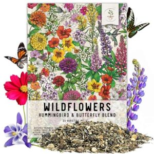 seed needs, package of 15,000+ hummingbird and butterfly garden wildflower seed mixture for planting (99% pure live seed- no filler) 20+ varieties, annual perennial - bulk