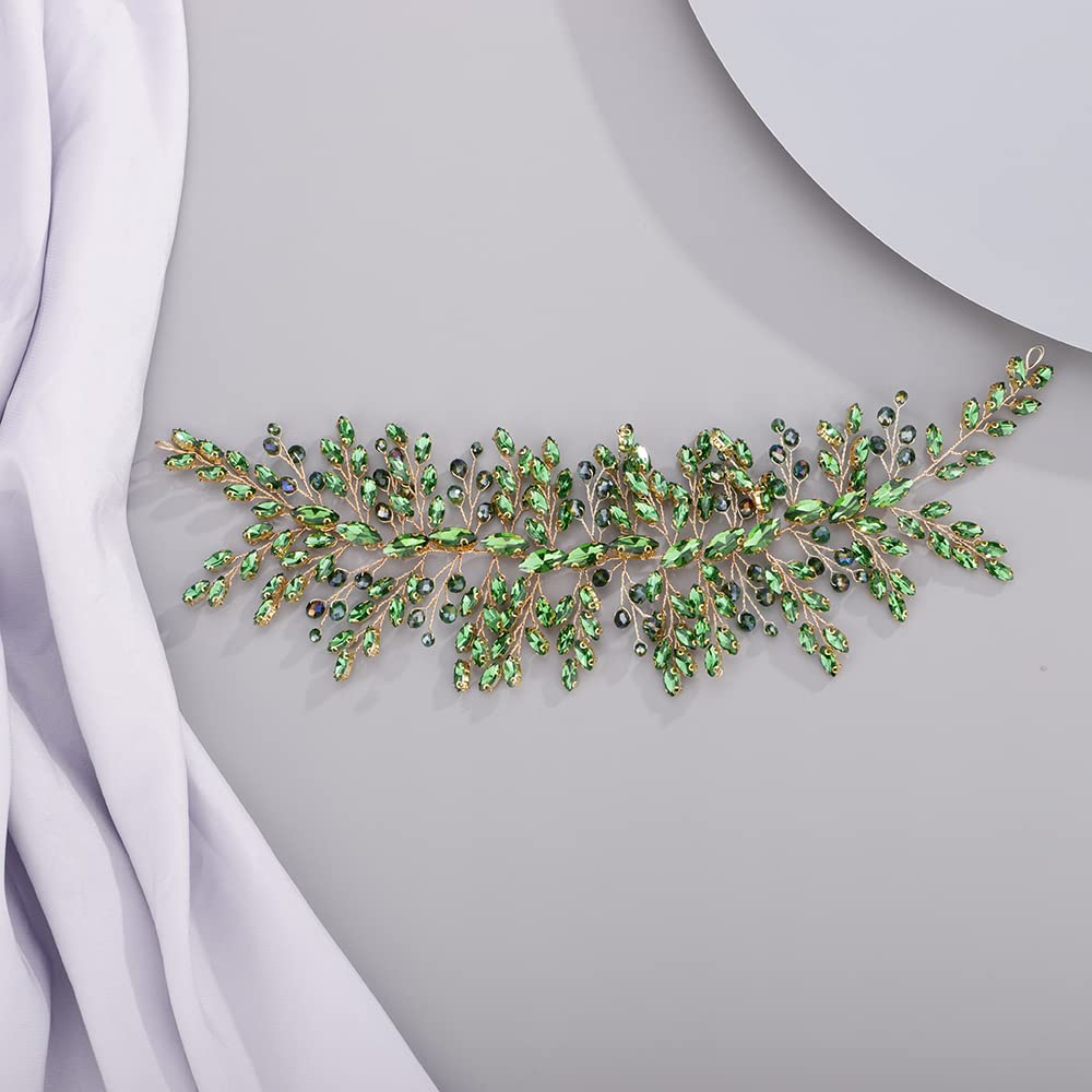 BERYUAN Green Rhinestone Crystal Wedding Hair Vine for Bride Bridesmaid Bridal Jewelry Headpiece Wedding Hair Accessories for Women and Girls Green 1