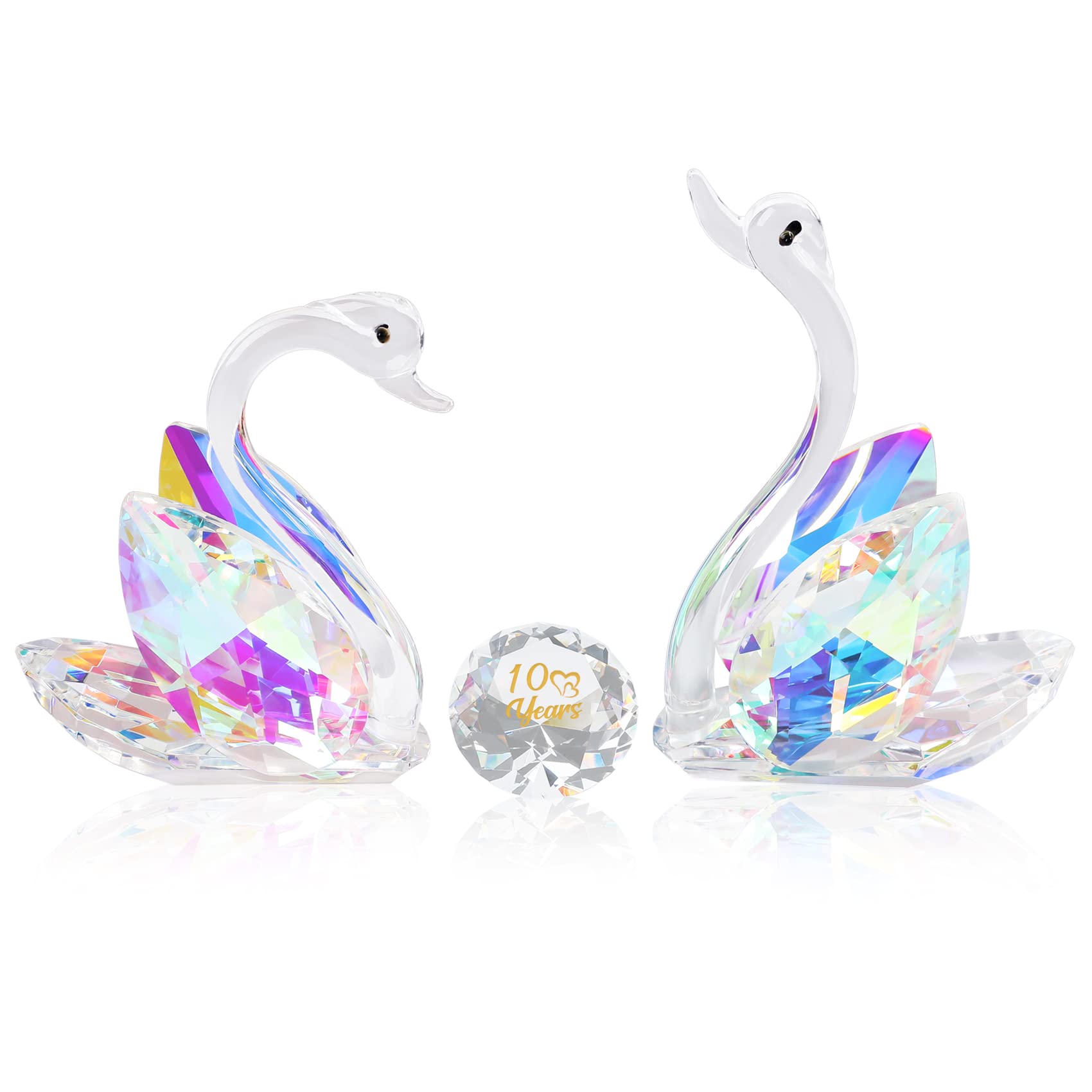 YWHL 10 Year Anniversary Swan Gifts for Her, 10th Wedding Anniversary for Couples, Crystal Swan Figurine Decoration with 10 Years of Love Diamond, Valentines Day Present Romantic Gifts Birthday Gift