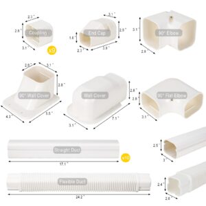 GUEQUITLEX 3" W 16.1 Ft Line Set Cover Kit for Mini Split Air Conditioner Decorative PVC Line Cover Kit for Central Air Conditioner Mini Split AC Cover for Outside Heat Pumps Tubing Cover