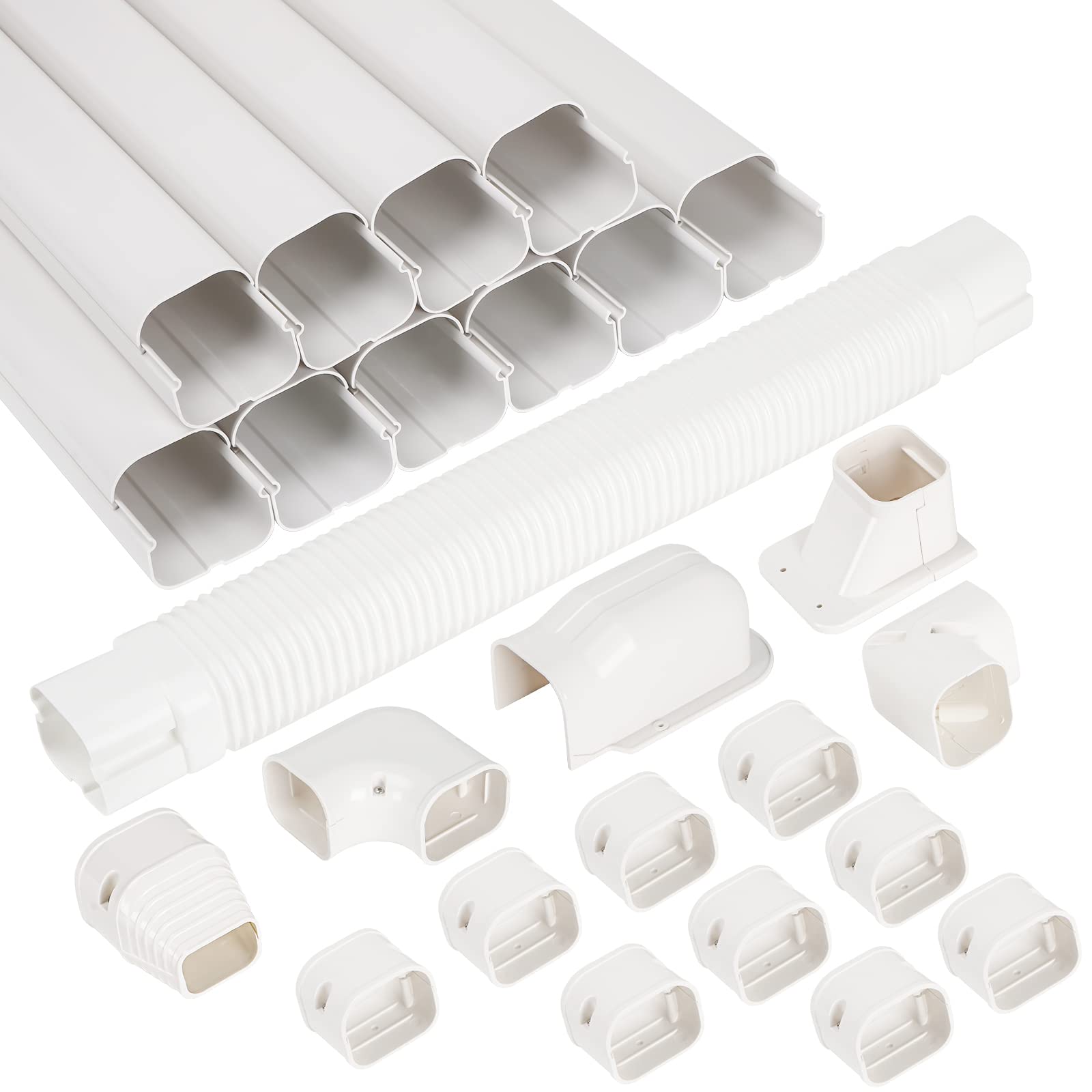 Kalkehay 3" W x 16.1Ft L Line Set Cover Kit for Ductless Mini Split Air Conditioners, PVC Decorative Cover for Central AC and Heat Pump Systems Tubing Cover