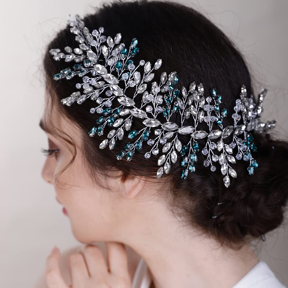 BERYUAN Green Rhinestone Crystal Wedding Hair Vine for Bride Bridesmaid Bridal Jewelry Headpiece Wedding Hair Accessories for Women and Girls Green 1