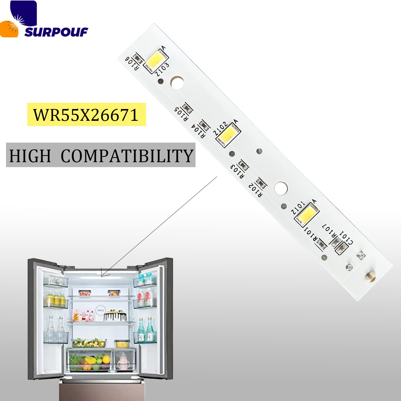 SURPOUF WR55X26671 Light Board LED Fits for GE Refrigerators Replace 4468532 AP6035586 PS11767930 EAP11767930