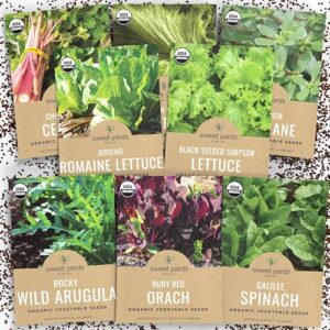 hot weather lettuce and greens vegetable seeds organic variety pack - non-gmo usda certified organic open pollinated heirloom usa seed packets