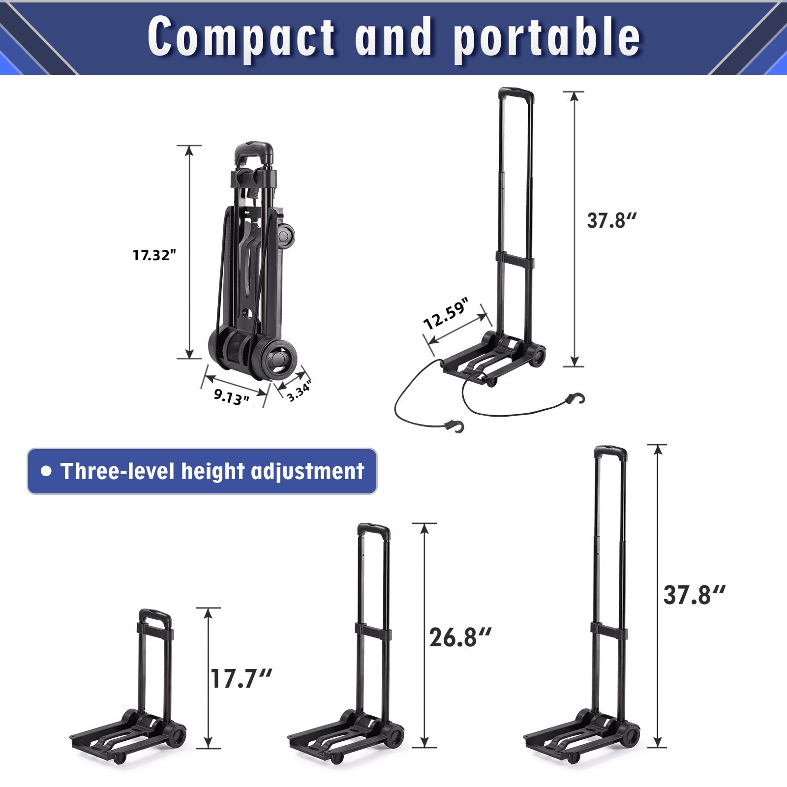 Jogtlyer Folding Hand Truck Lightweight,Foldable Dolly with 2 Directional Wheels,50 lbs Samll Hand cart for Luggage,Dolly for Moving Travel Shopping Airport Office Use