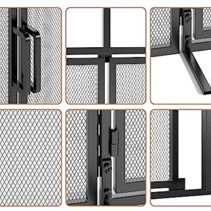 Fire Beauty 3-Panel Folding Fireplace Screen with Magnetic Hinged Doors, Solid Wrought Iron Panels Fire Spark Guard