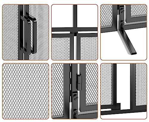 Fire Beauty 3-Panel Folding Fireplace Screen with Magnetic Hinged Doors, Solid Wrought Iron Panels Fire Spark Guard