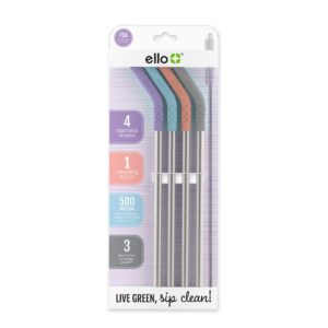 ello impact reusable stainless steel straws with cleaning brush, 4 piece, skyline