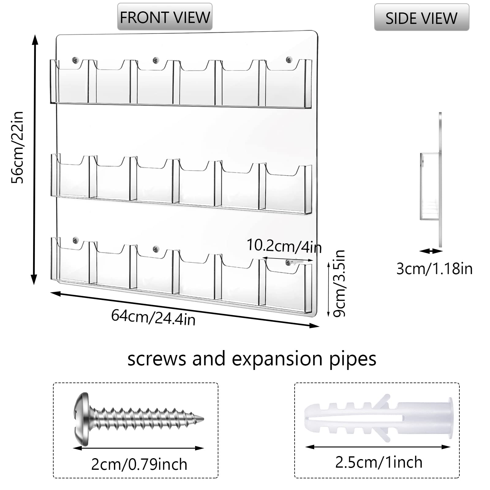 18 Pockets Acrylic Brochure Pamphlet Holder Brochure Display Stand Business Tri Fold Brochure Multi Slot Holder Rack Wall Mount Clear Pocket Space Saver for Flyer Literature Menu Advertise