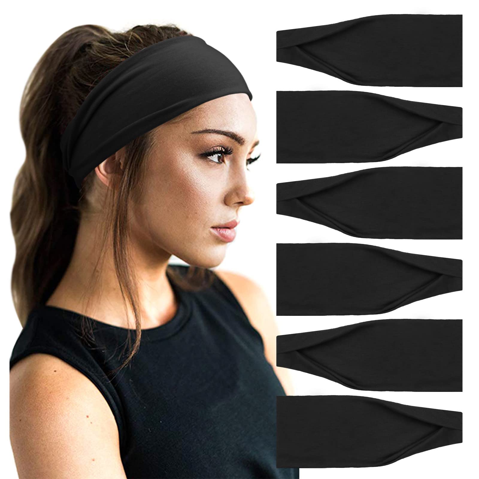 DRESHOW Yoga Sports Headbands for Women Elastic Non-Slip Headbands Workout Running Hair Bands 6 Pack