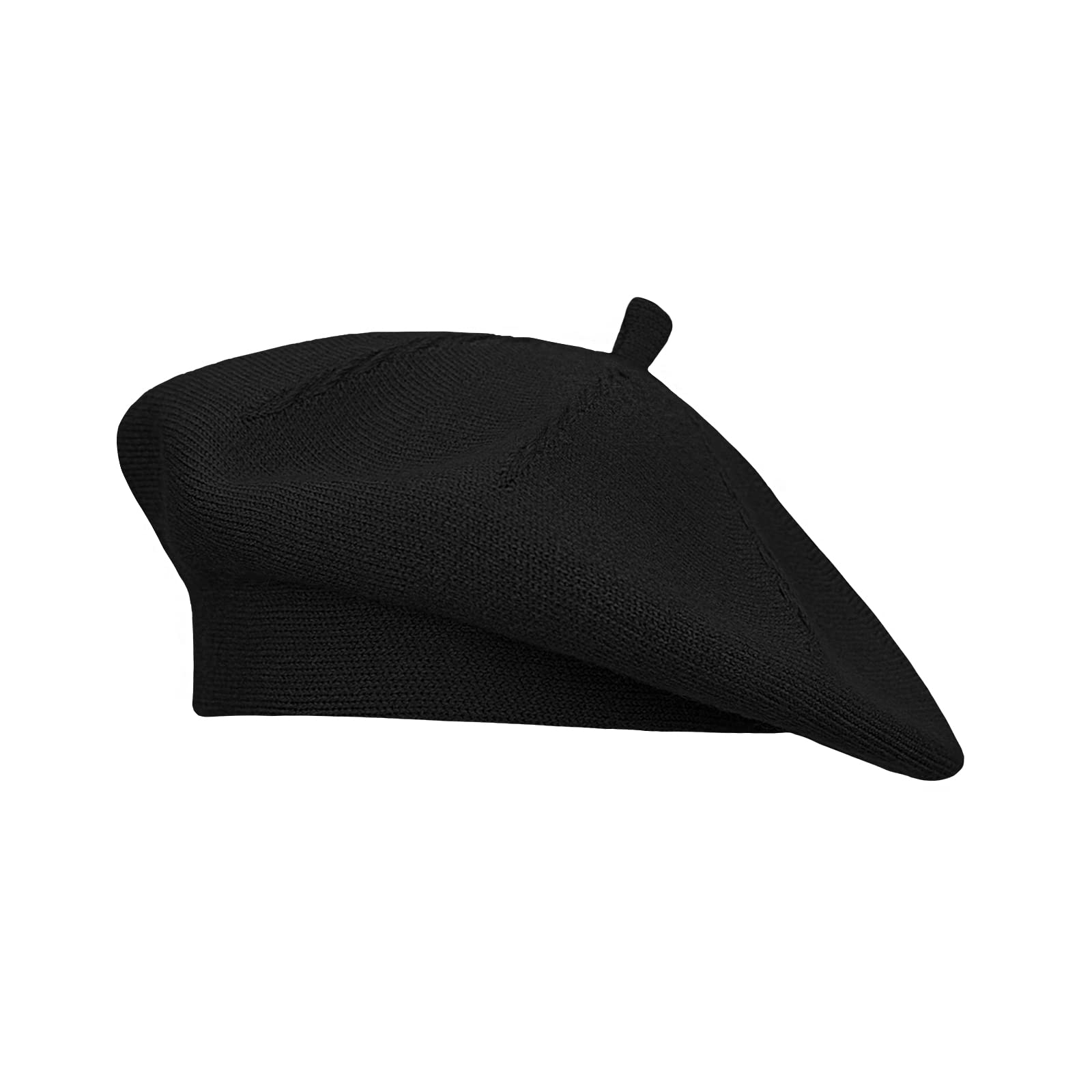 Gllutt Cashmere Beret Hat French Style Stretchy Knitting Solid Color Both Side Usable (Black)