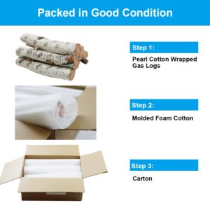 Gas Fireplace Log Set Ceramic White Birch for Indoor Insert, Vented, Propane, Electric Gas Fireplace, Linear Fire Pits Ceramic Fiber, Fireplace Decor Large Birch Logs for Smoke Hollow Grill, 6PCS