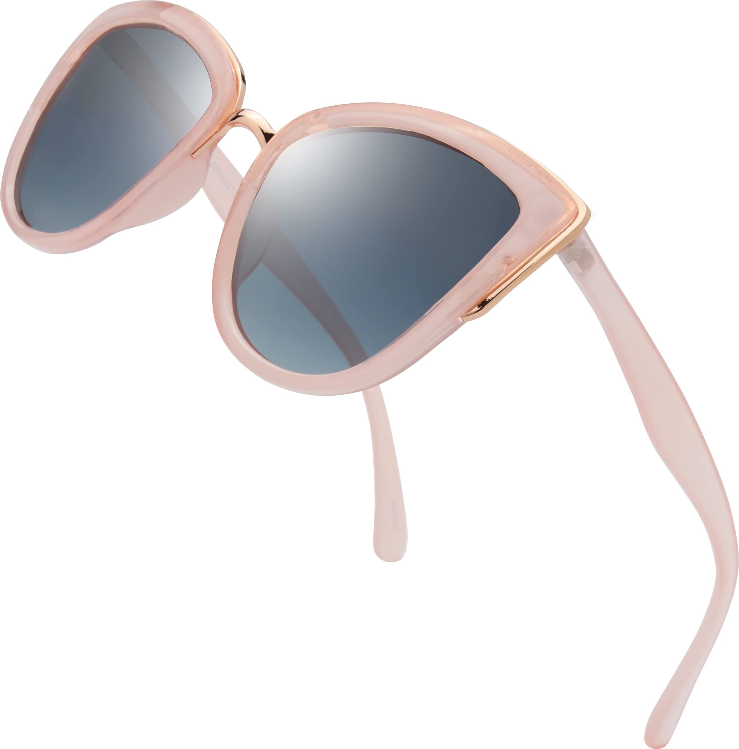 The Fresh Polarized Cat Eye Designer Retro Vintage Sunglasses FR17264P (Pink Orange, Grey Gradient)