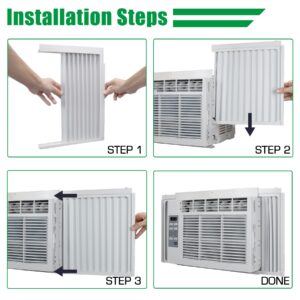 Forestchill Window Air Conditioner Side Panel with frame, Room AC Accordion Filler Curtain Kit Replacement, Include Window AC Side Panels & Frames (White, Fit 8,000 BTU Units)