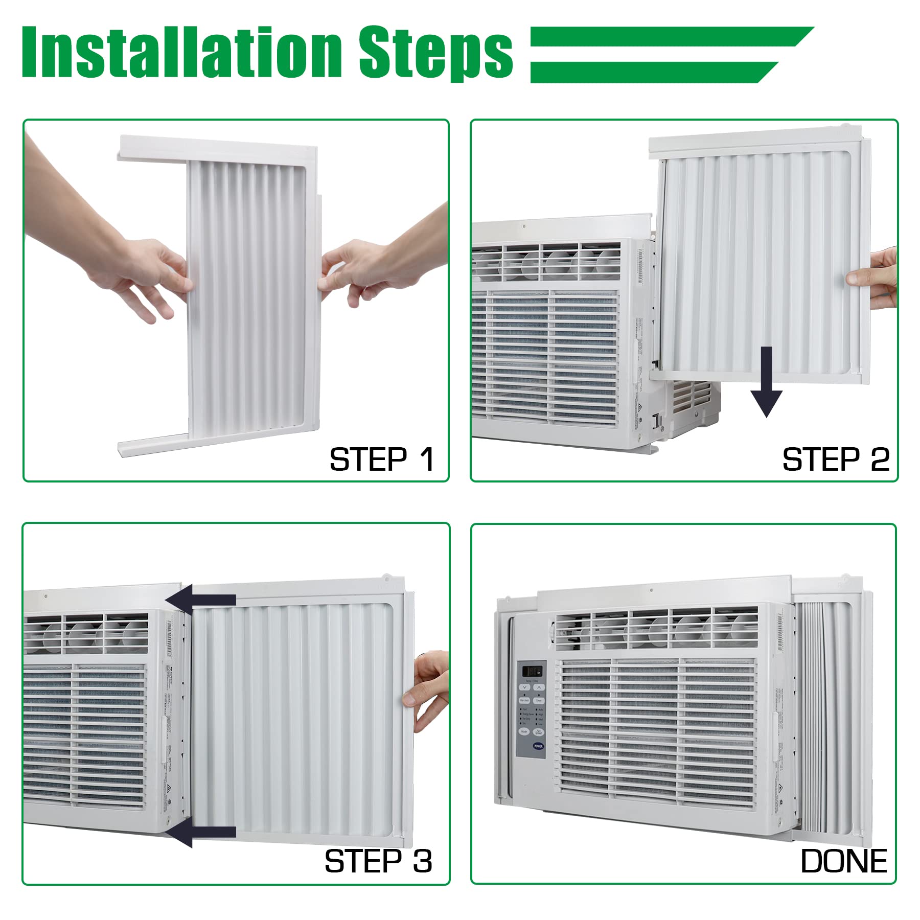 Forestchill Window Air Conditioner Side Panel with frame, Room AC Accordion Filler Curtain Kit Replacement, Include Window AC Side Panels & Frames (White, Fit 8,000 BTU Units)