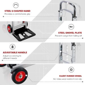 Oyoest Aluminium Hand Truck Dolly Heavy Duty 440lbs Capacity 2 in 1 Convertible Folding Hand Truck with Pneumatic Wheels and Telescoping Handles,Portable Dolly Cart with Bungee Cords for Moving