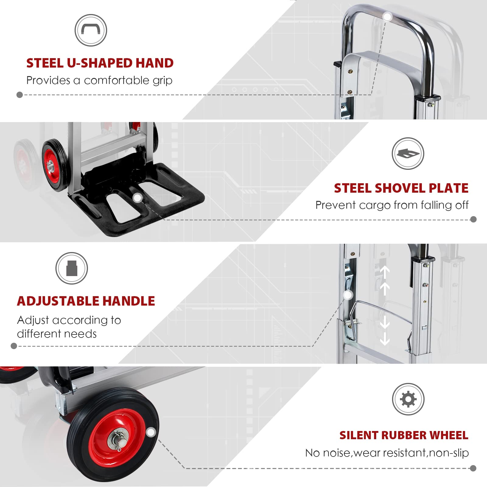 Oyoest Aluminium Hand Truck Dolly Heavy Duty 440lbs Capacity 2 in 1 Convertible Folding Hand Truck with Pneumatic Wheels and Telescoping Handles,Portable Dolly Cart with Bungee Cords for Moving