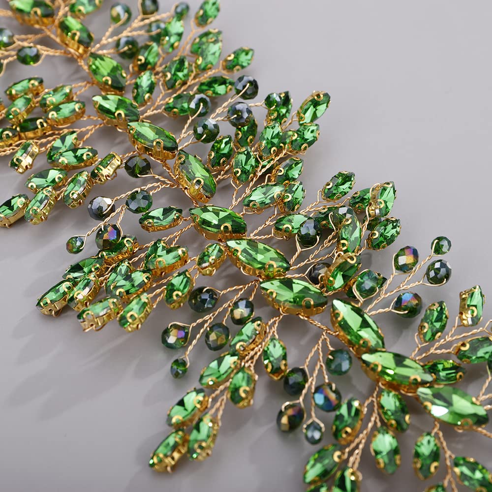 BERYUAN Green Rhinestone Crystal Wedding Hair Vine for Bride Bridesmaid Bridal Jewelry Headpiece Wedding Hair Accessories for Women and Girls Green 1