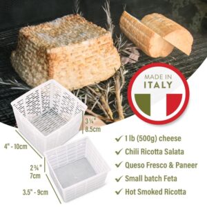 Easy Cheesemaking Set | 5 Cheese Molds + Cheese Making Book | Made in Italy | Recipes to Make Ricotta, Paneer, Goats Cheese, Quark and More | Professional Cheese Press Basket Mold Set of Strainers