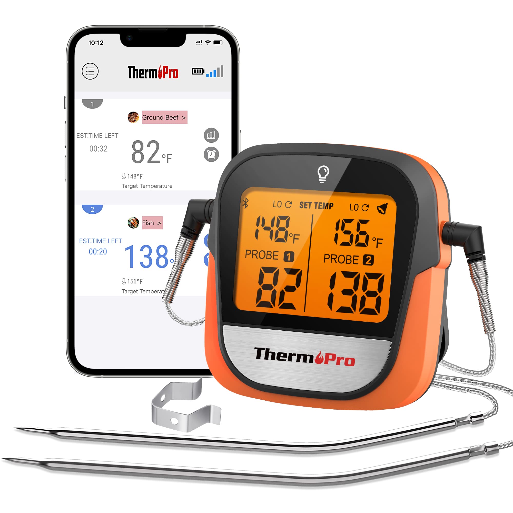 ThermoPro TP902 450-ft Wireless Meat Thermometer Digital, Bluetooth Meat Thermometer Wireless for Meat Steak, Smoker Thermometer with Dual Meat Probe, Cooking Food Thermometer for grilling and smoking