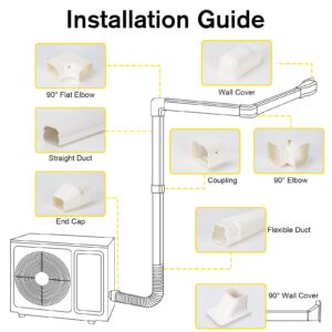 GUEQUITLEX 3" W 16.1 Ft Line Set Cover Kit for Mini Split Air Conditioner Decorative PVC Line Cover Kit for Central Air Conditioner Mini Split AC Cover for Outside Heat Pumps Tubing Cover