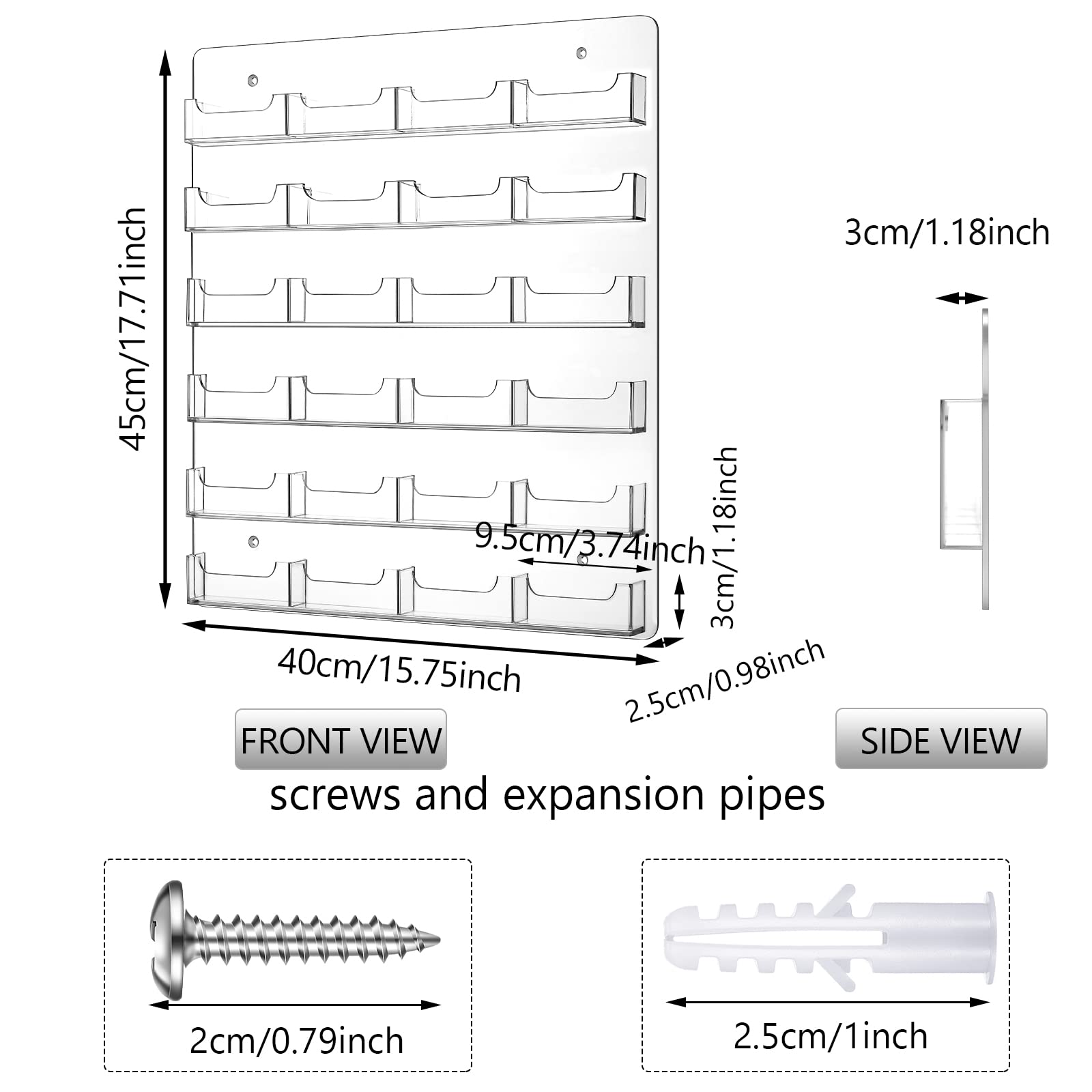 2 Pieces Acrylic Business Card Holder Wall Mount Clear Sticker Display Rack Multiple Clear Acrylic Card Organizer Sticker Display Stand Pre Drilled Index Card Storage (24 Pockets/ 17.7 x 15.7)