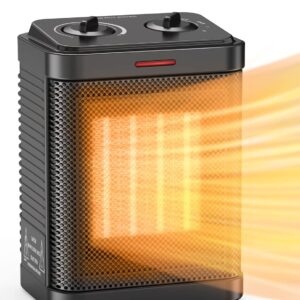 Space Heater for Indoor Use, 1500W PTC Ceramic Heater with Thermostat, Small Space Heater 2S Rapid Heating, 3 Modes, Electric Portable Heater with Safety Protection for Bedroom, Quiet Office