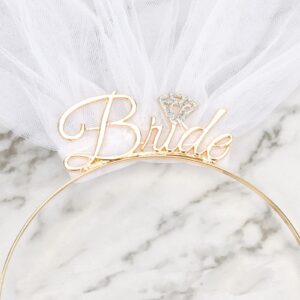 BAHABY Bride Headband with Veil, Gold, 1 Count (Pack of 1), Hairband for Engagement Party, Bridal Shower, Bachelorette Parties, Bridal