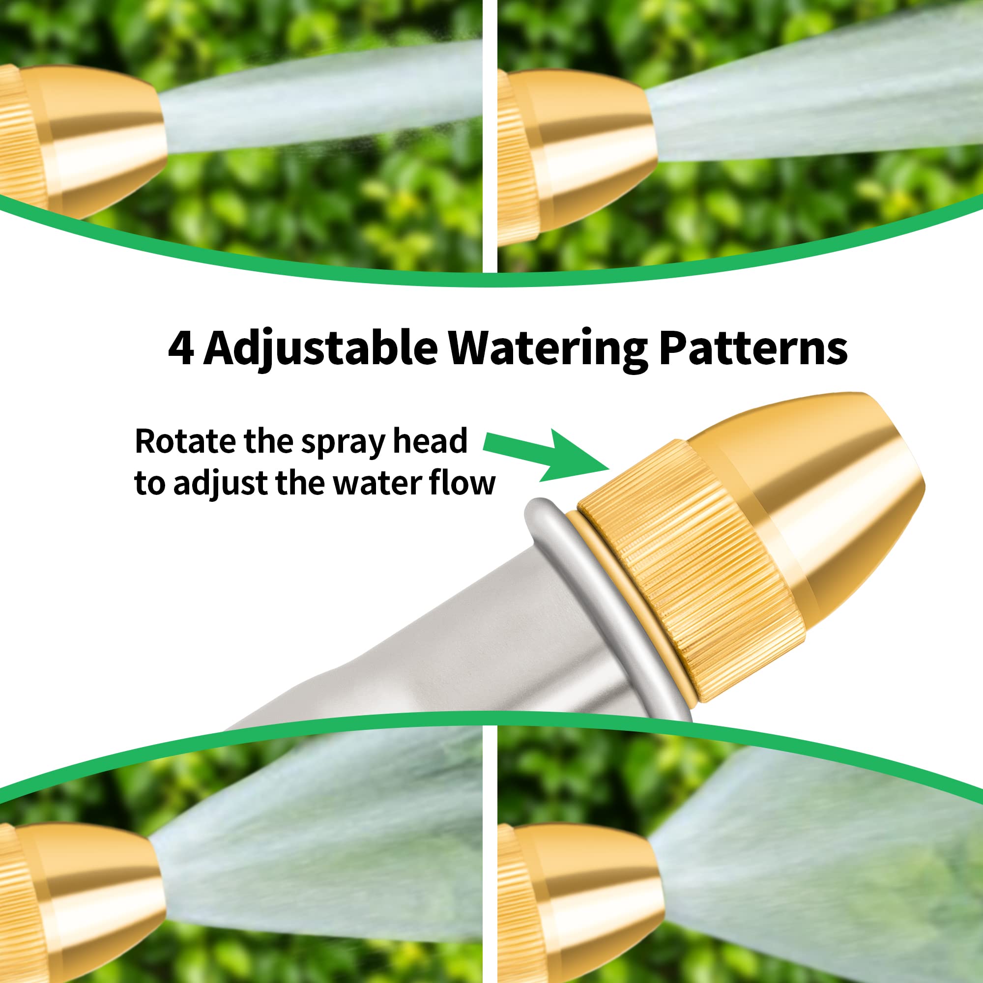 AUTOMAN Garden Hose Nozzle Sprayer, High Pressure Spray Nozzle, 100% Metal Water Hose Nozzle, 4 Patterns Watering Nozzle, Heavy Duty Garden Nozzle for Watering Plants & Lawns, Washing Cars & Pets