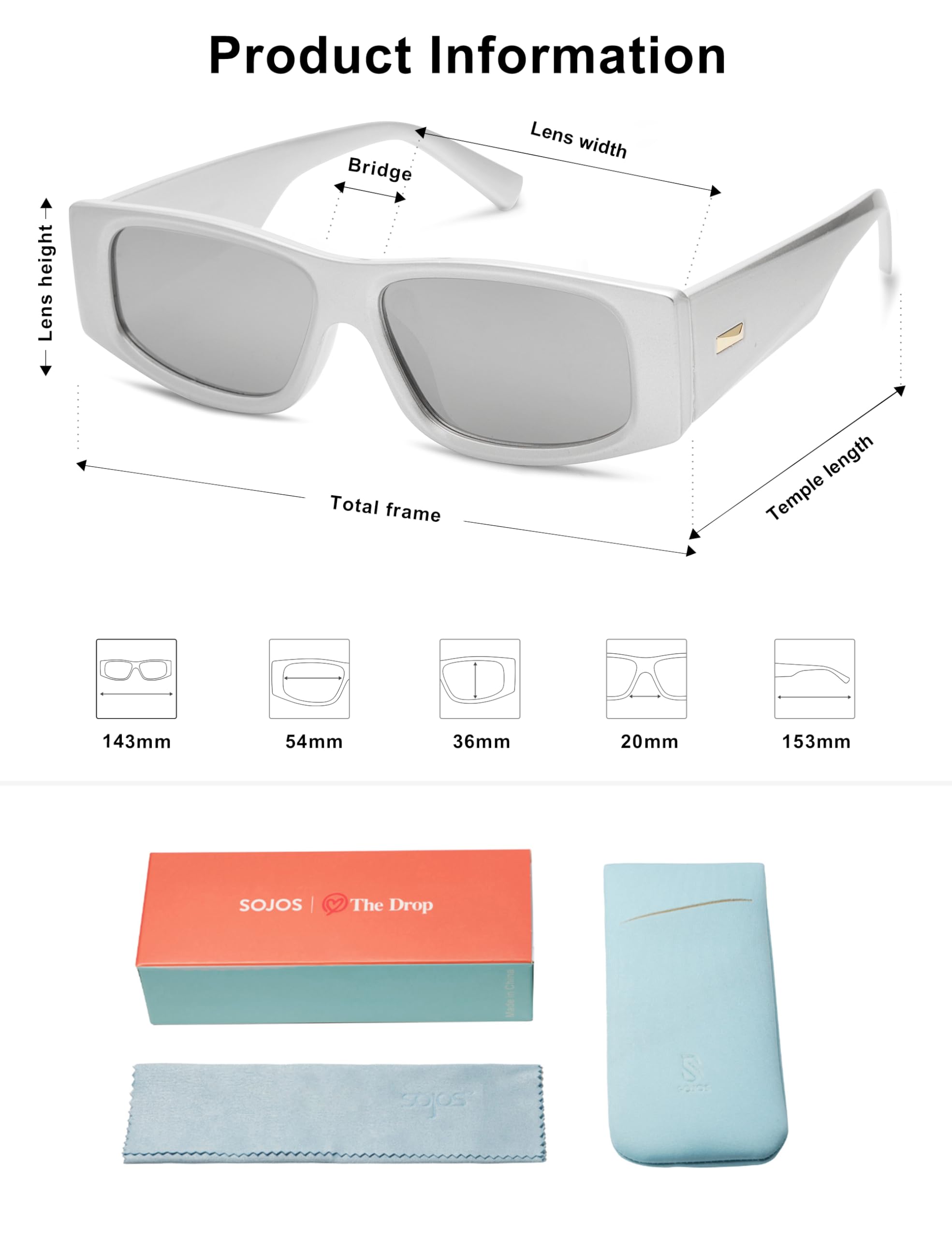 SOJOS Trendy Y2K Polarized Rectangle Sunglasses for Women Men Retro Designer Rave Sunglasses SJ2228, Bright Silver/Silver Mirrored