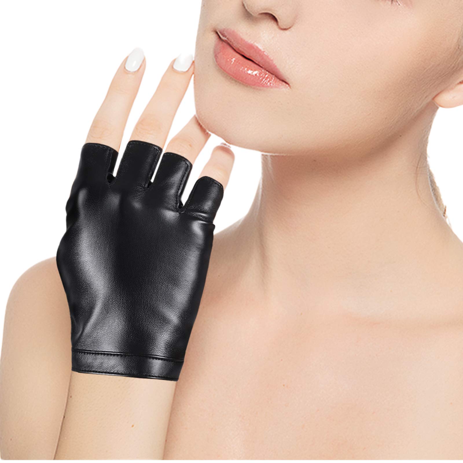 Accmor Fingerless PU Faux Leather Gloves, Driving Gloves Outdoor Sports Cosplay Costume Half Finger Glove for Women Men Teens