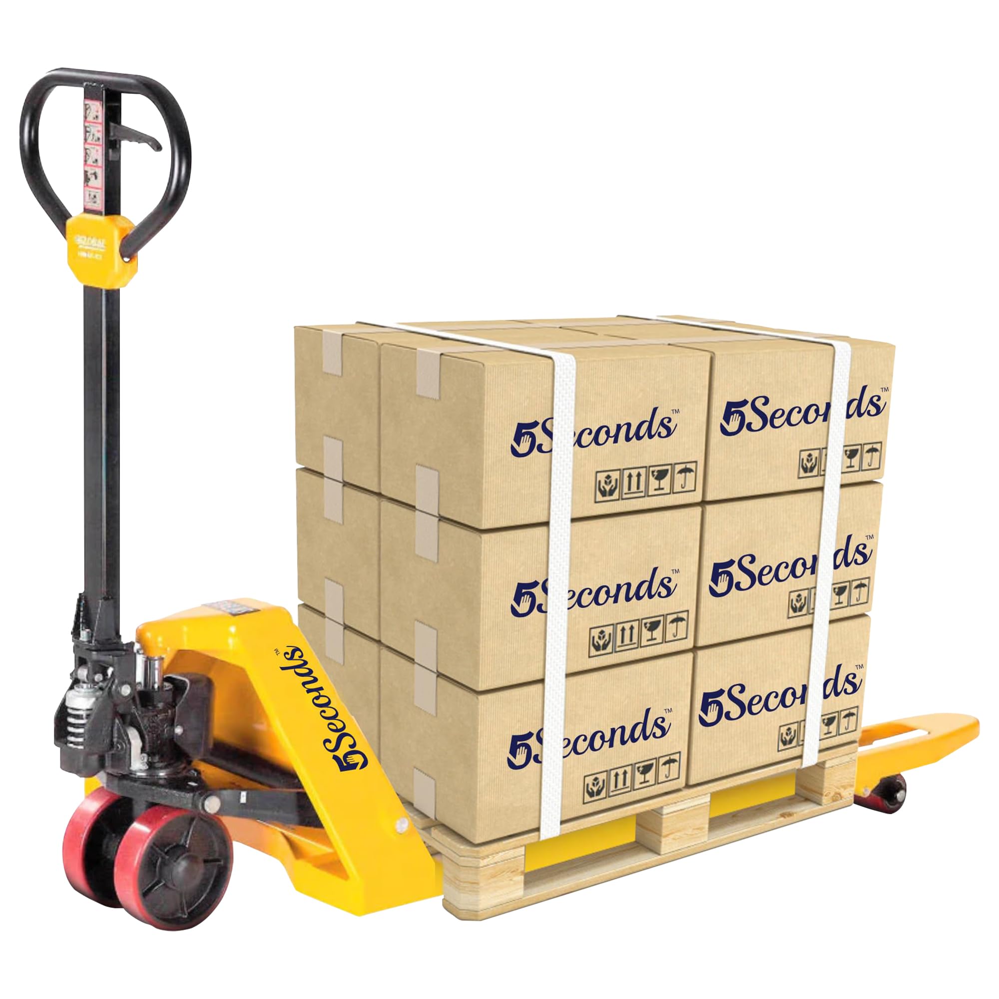 5Seconds - Steel Pallet Jack, Hand Lift Jack Tool with Hydraulics System, Safe Moving Equipment for Industrial & Commercial Use, 48" L x 27" W x 47" H, 5500lb Capacity, Fork Sizes 48” x 27”