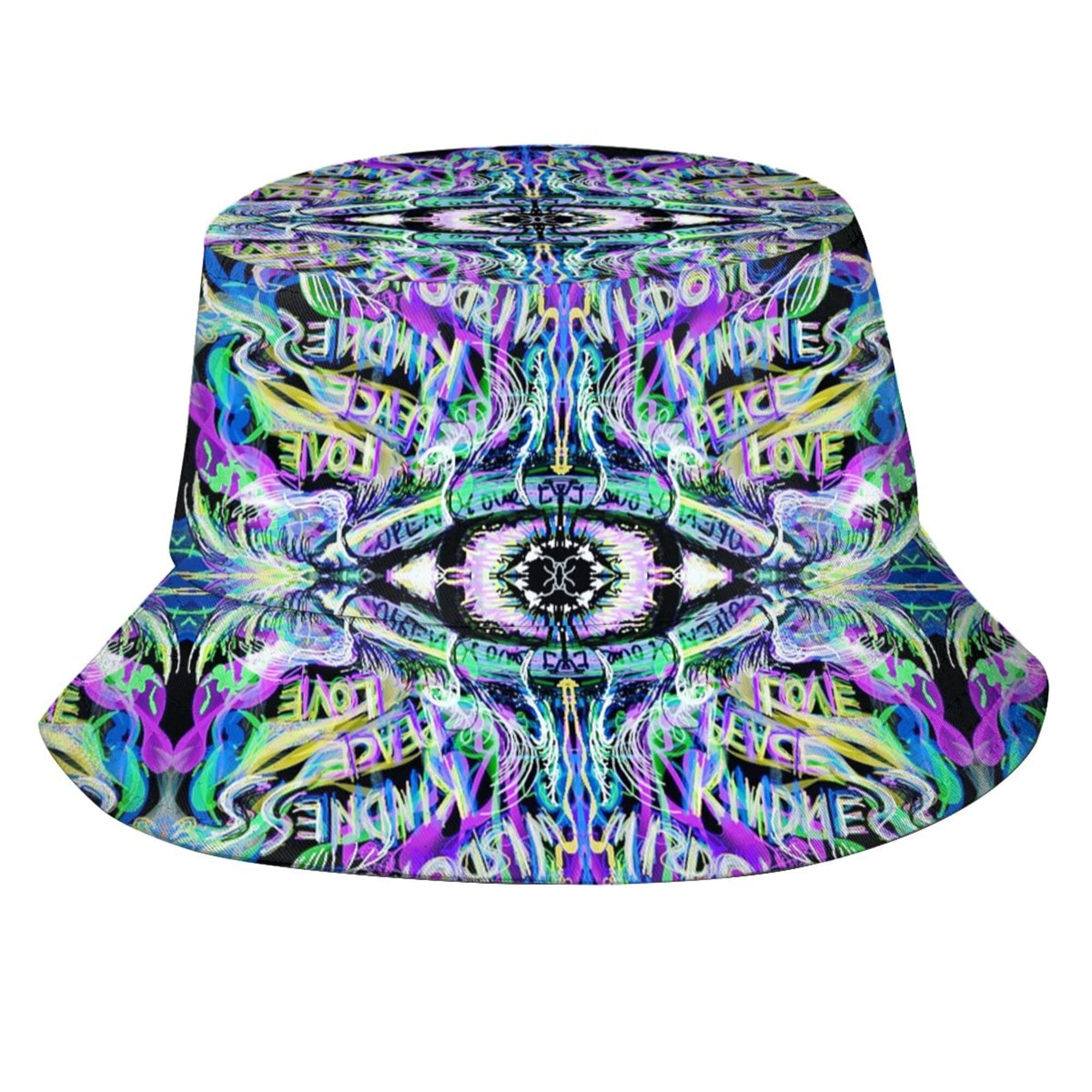 Psychedelic Trippy Rave Bucket Hats for Women Men Packable Outdoor Travel Beach Sun Hat Rave Festival Outfits Accessories for Women