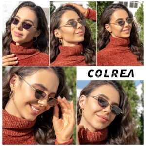 Colrea Vintage Small Cat Eye Sunglasses Fashion Narrow Metal Frame Rectangle Sun Glasses 100% UV Protection CL22009 (Black)