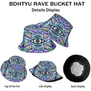 Psychedelic Trippy Rave Bucket Hats for Women Men Packable Outdoor Travel Beach Sun Hat Rave Festival Outfits Accessories for Women