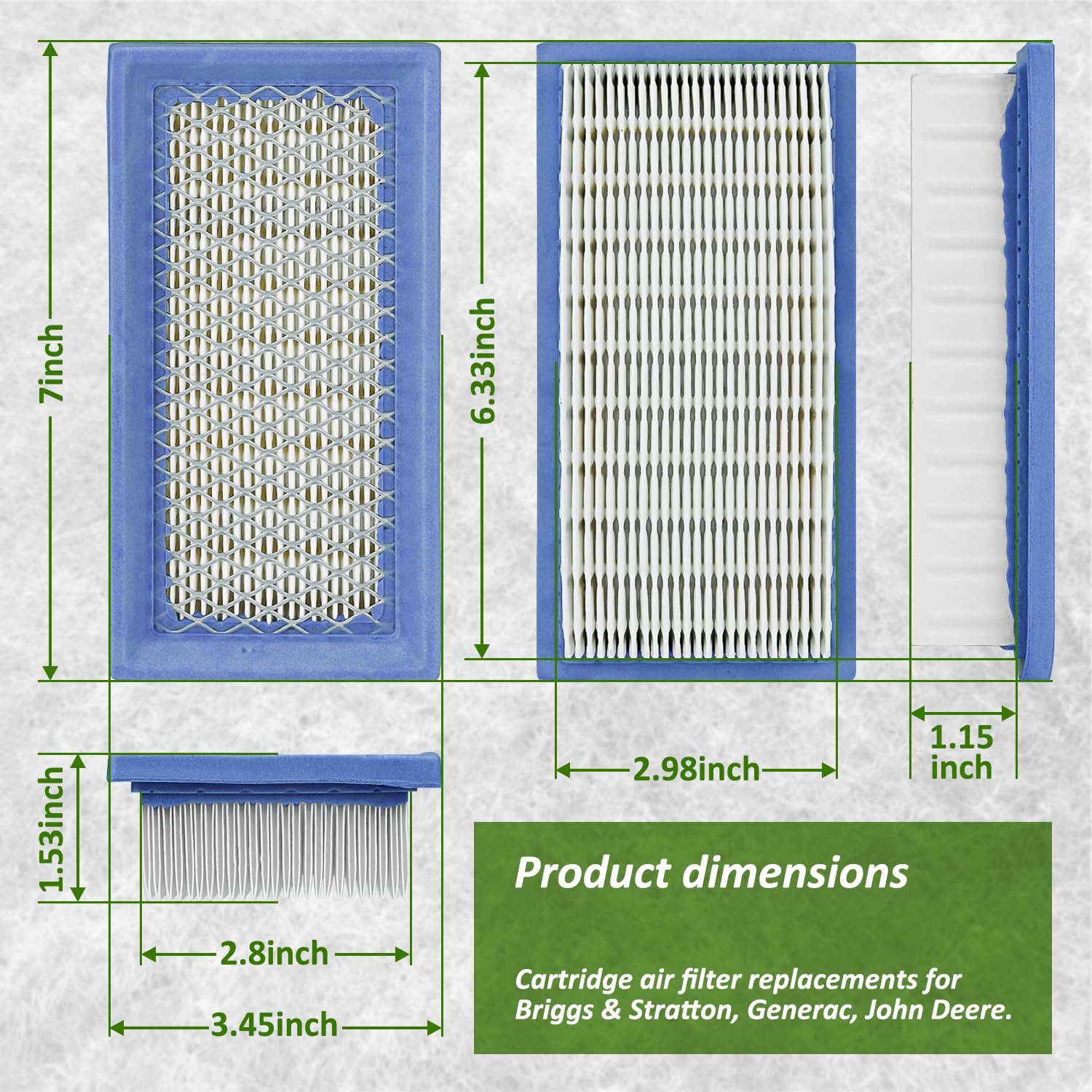 Eopzol 496077 Air Filter Cartridge for Briggs & Stratton 691643 4195 Generac 0691643 1691643 John Deere AM34093 Fits for 176400 19B400 19E400 19F400 19G700 192400 196400