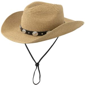 straw cowboy hat for women men western sun hat wide brim summer belt cowgirl hats(m-l)