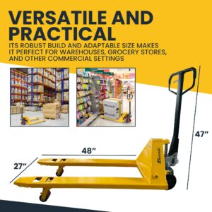 5Seconds - Steel Pallet Jack, Hand Lift Jack Tool with Hydraulics System, Safe Moving Equipment for Industrial & Commercial Use, 48" L x 27" W x 47" H, 5500lb Capacity, Fork Sizes 48” x 27”